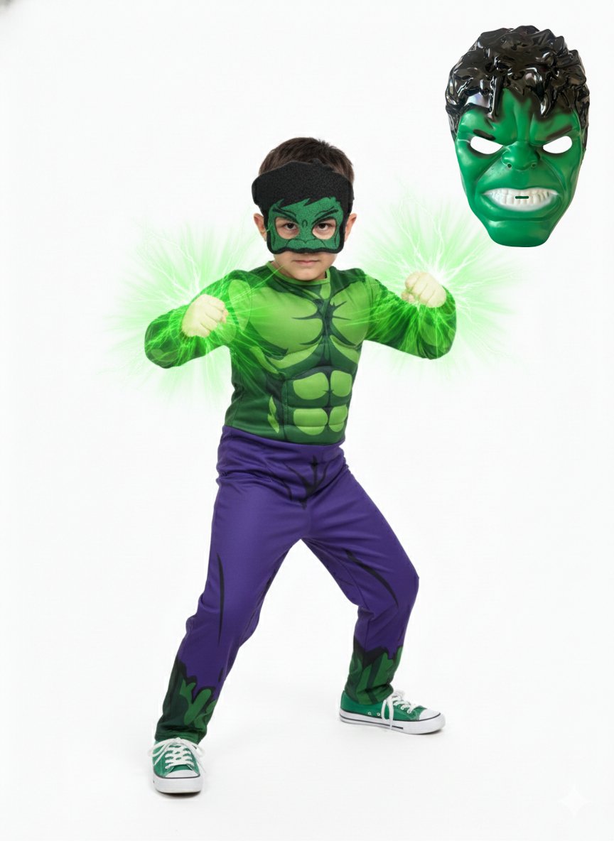 Hulk kostümü kaslı 2 Maskeli Hulk çocuk kostümü maskeli Kaslı parti özel gün kıyafeti