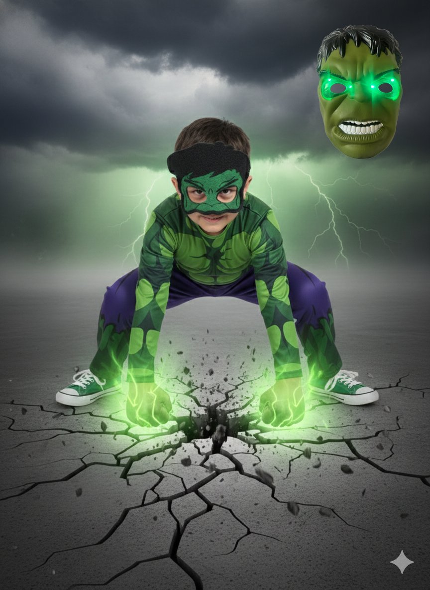 Hulk kostümü kaslı Işıklı Maskeli Hulk çocuk kostümü maskeli Kaslı parti özel gün kıyafeti