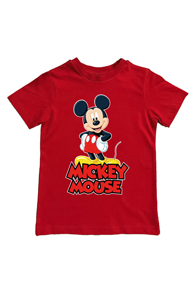 Mickey Mouse baskılı pamuklu penye kumaş yazlık çocuk tişört