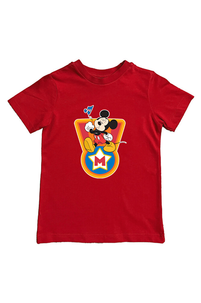 Mickey Mouse baskılı pamuklu penye kumaş yazlık çocuk tişört