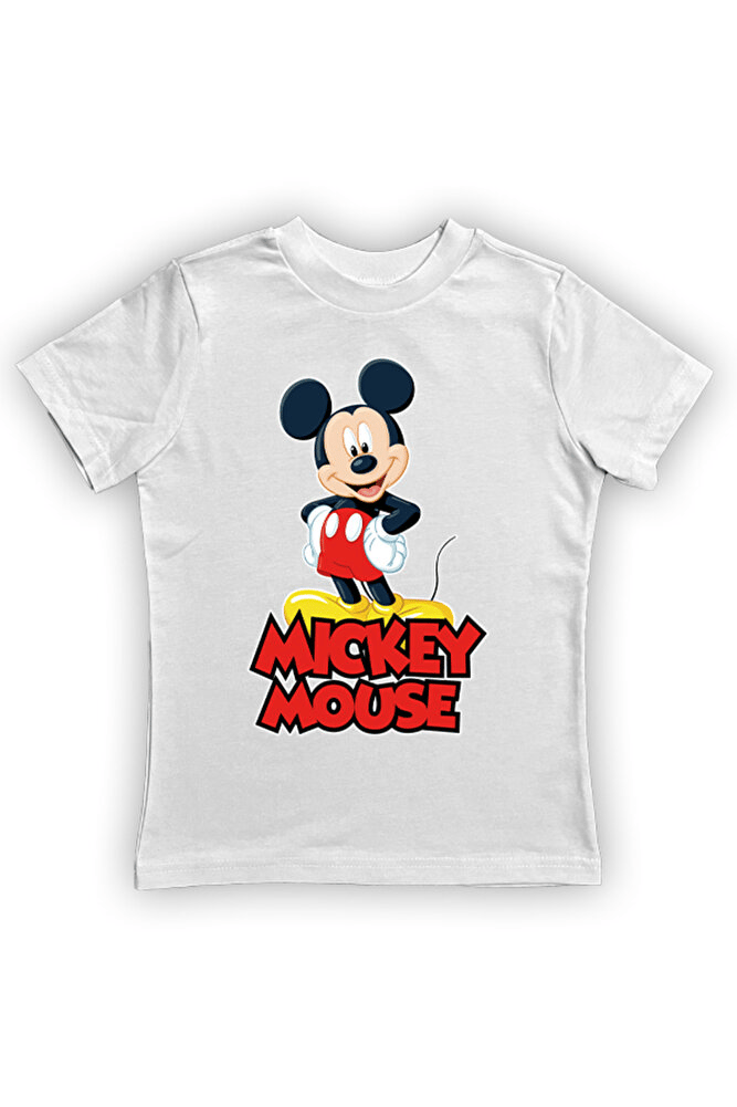 Mickey Mouse baskılı pamuklu penye kumaş yazlık çocuk tişört