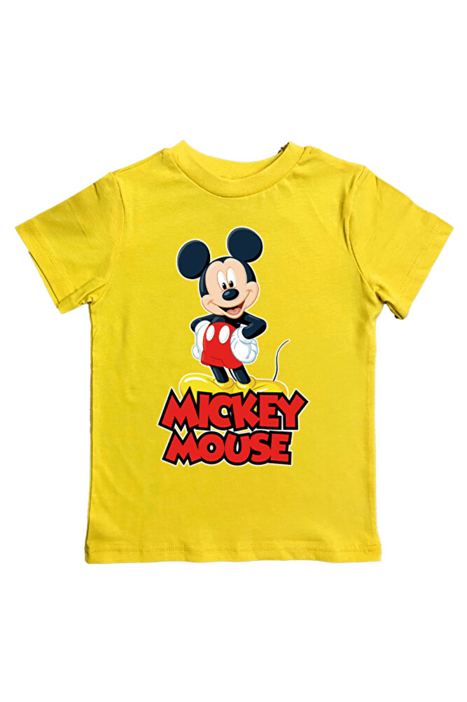 Mickey Mouse baskılı pamuklu penye kumaş yazlık çocuk tişört
