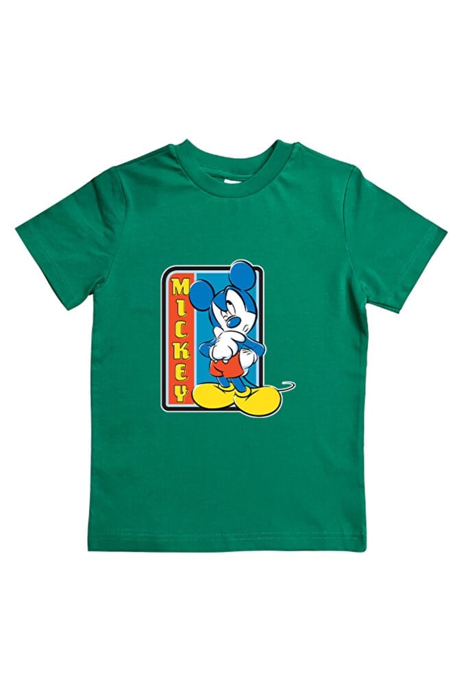 Mickey Mouse baskılı pamuklu penye kumaş yazlık çocuk tişört