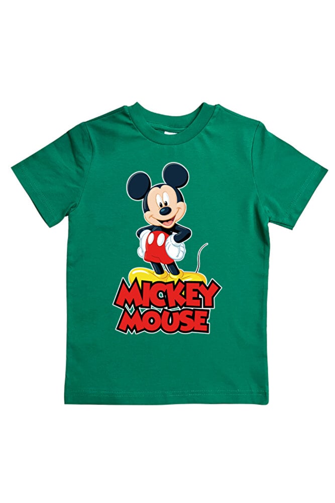Mickey Mouse baskılı pamuklu penye kumaş yazlık çocuk tişört