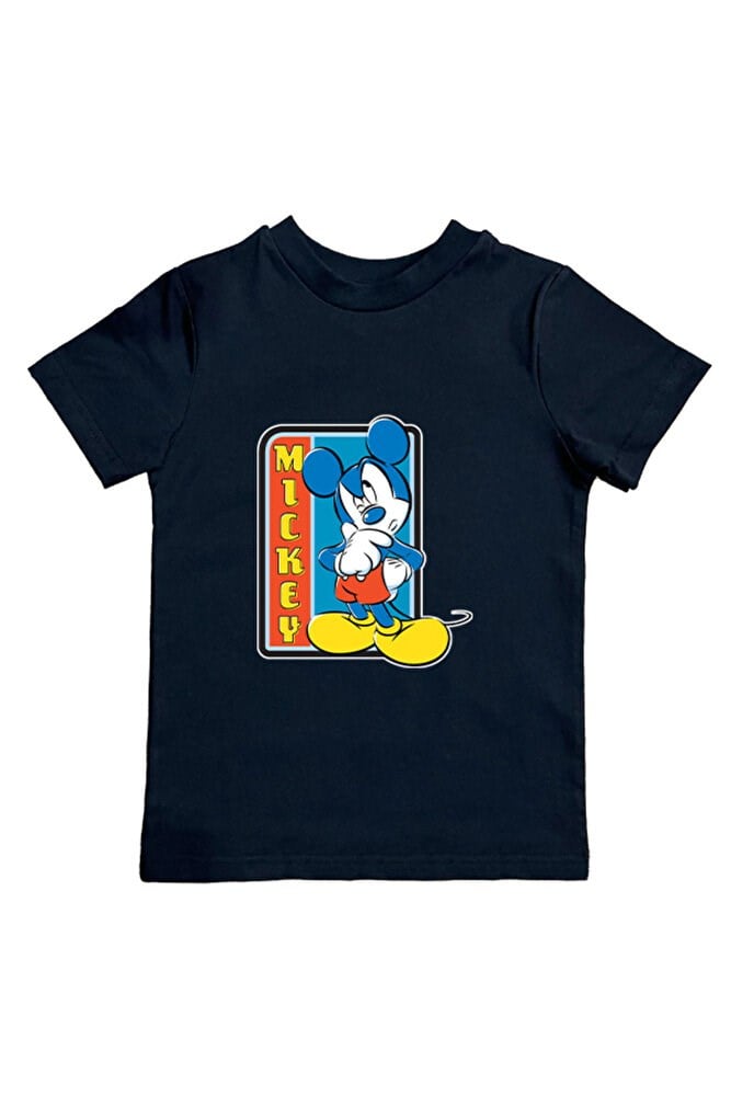 Mickey Mouse baskılı pamuklu penye kumaş yazlık çocuk tişört