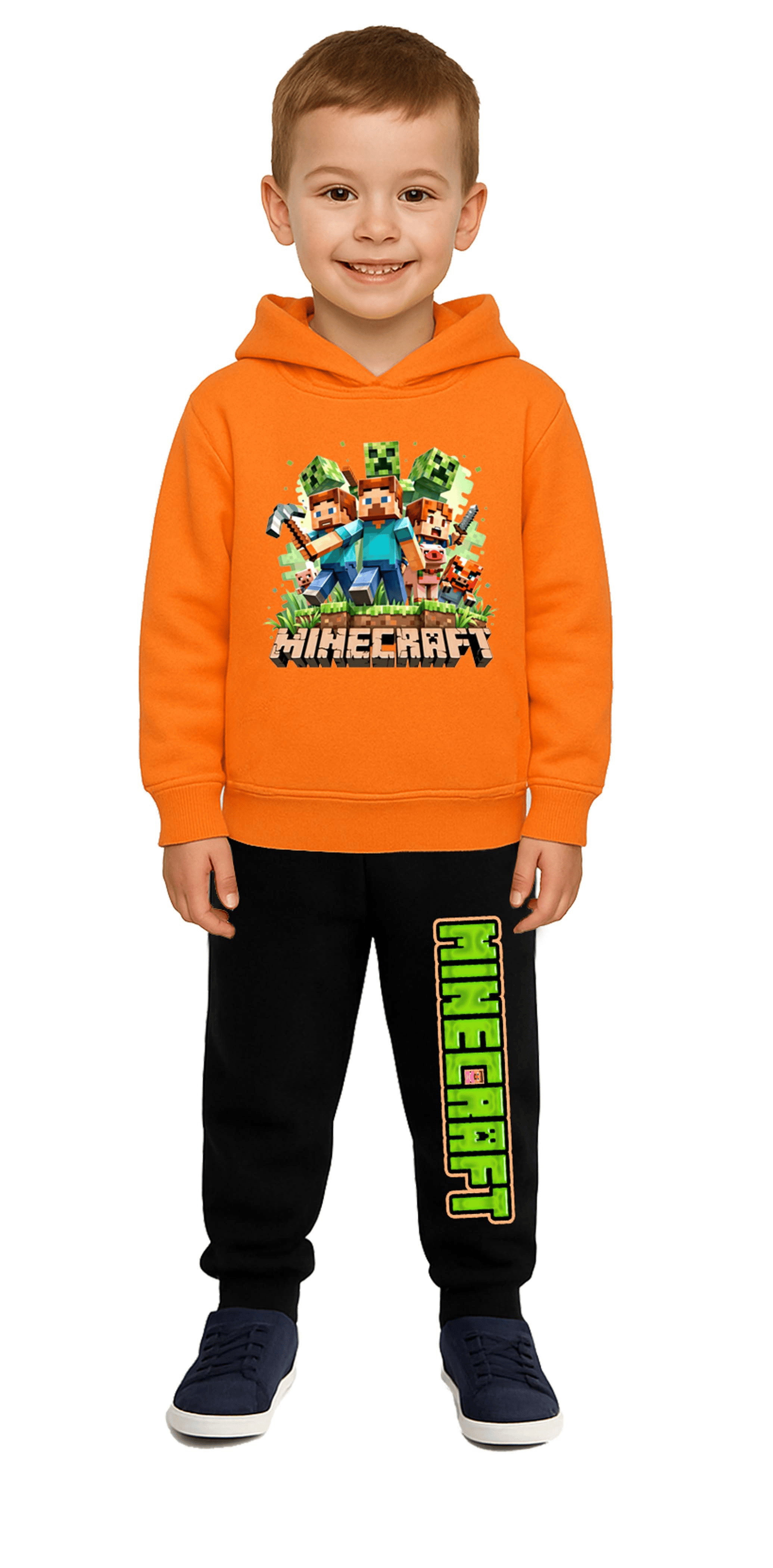 Mınecraft Baskılı Çocuk Eşofman Takımı 3 İplik Şardonlu Pamuklu Kumaş Kapüşonlu