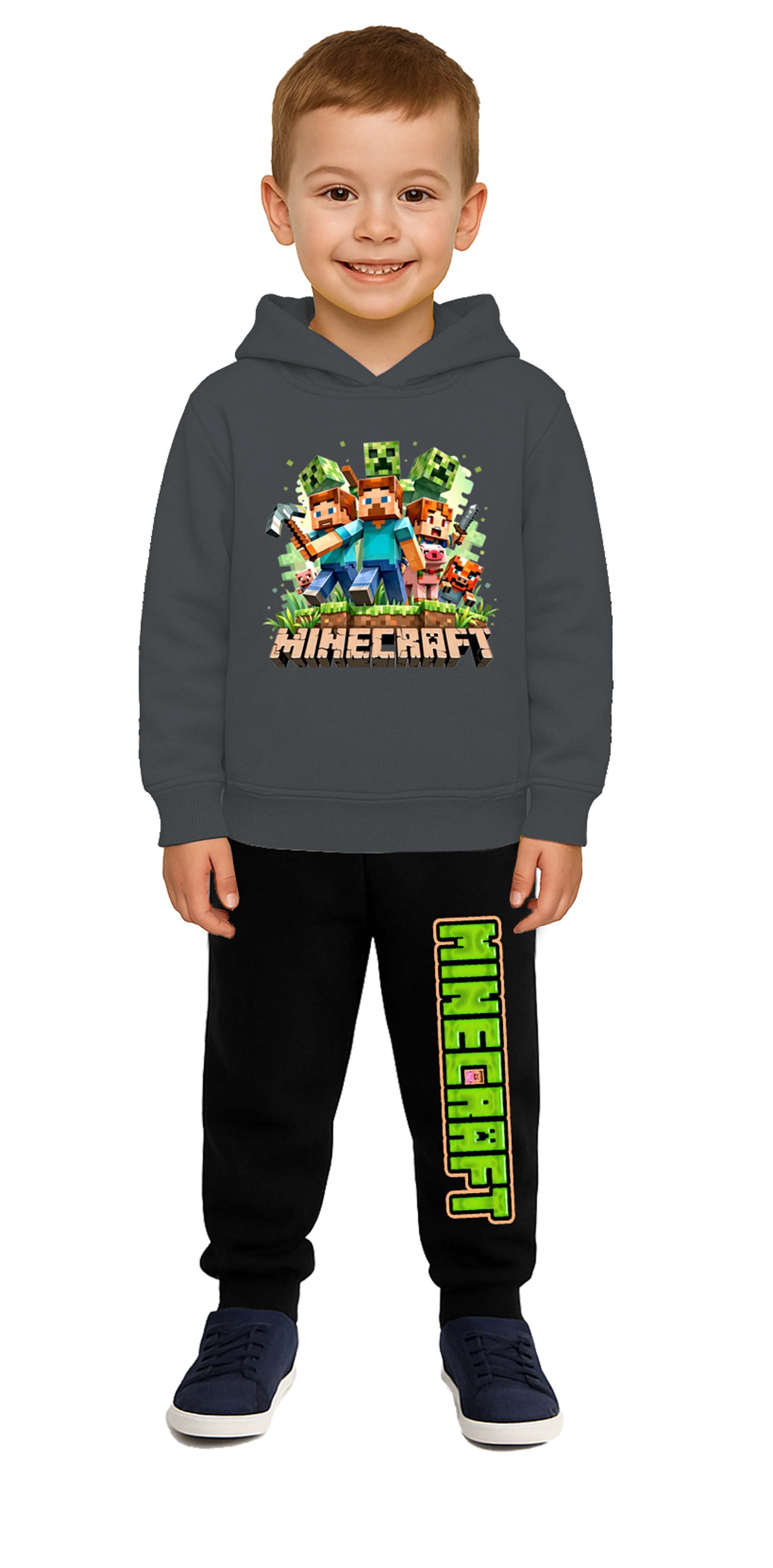 Mınecraft Baskılı Çocuk Eşofman Takımı 3 İplik Şardonlu Pamuklu Kumaş Kapüşonlu