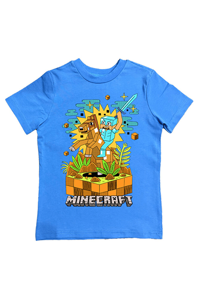 Minecraft baskılı pamuklu penye kumaş yazlık çocuk tişört