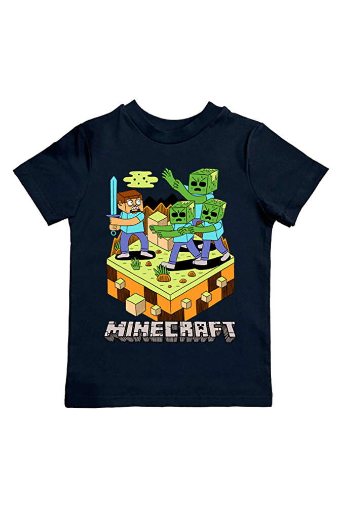 Minecraft baskılı pamuklu penye kumaş yazlık çocuk tişört