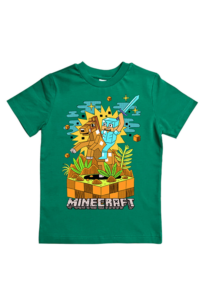 Minecraft baskılı pamuklu penye kumaş yazlık çocuk tişört