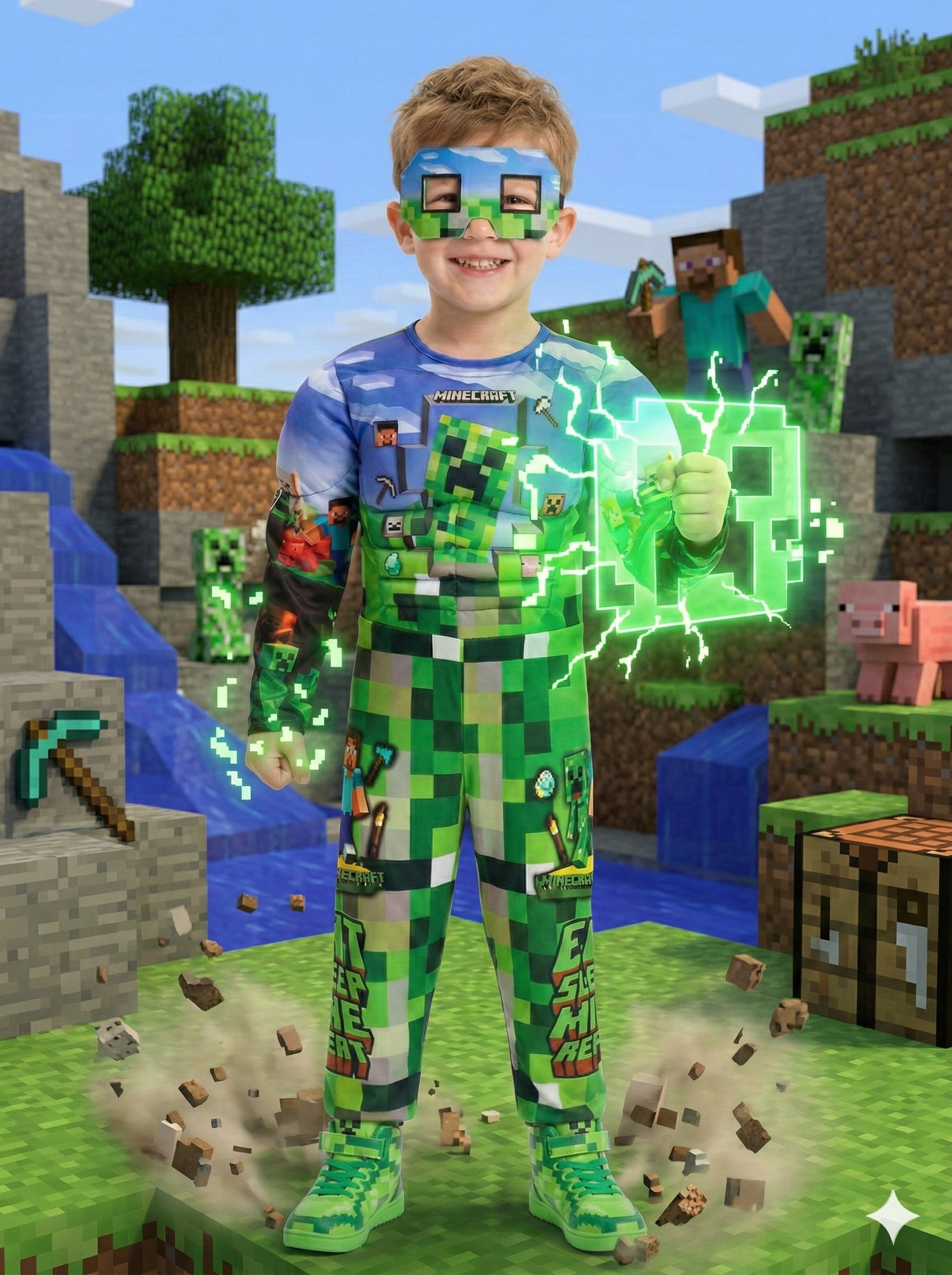 Mınecraft Kaslı Süper Kahraman Kostüm Maskeli Mınecraft Çocuk Kostüm Kaslı kostüm