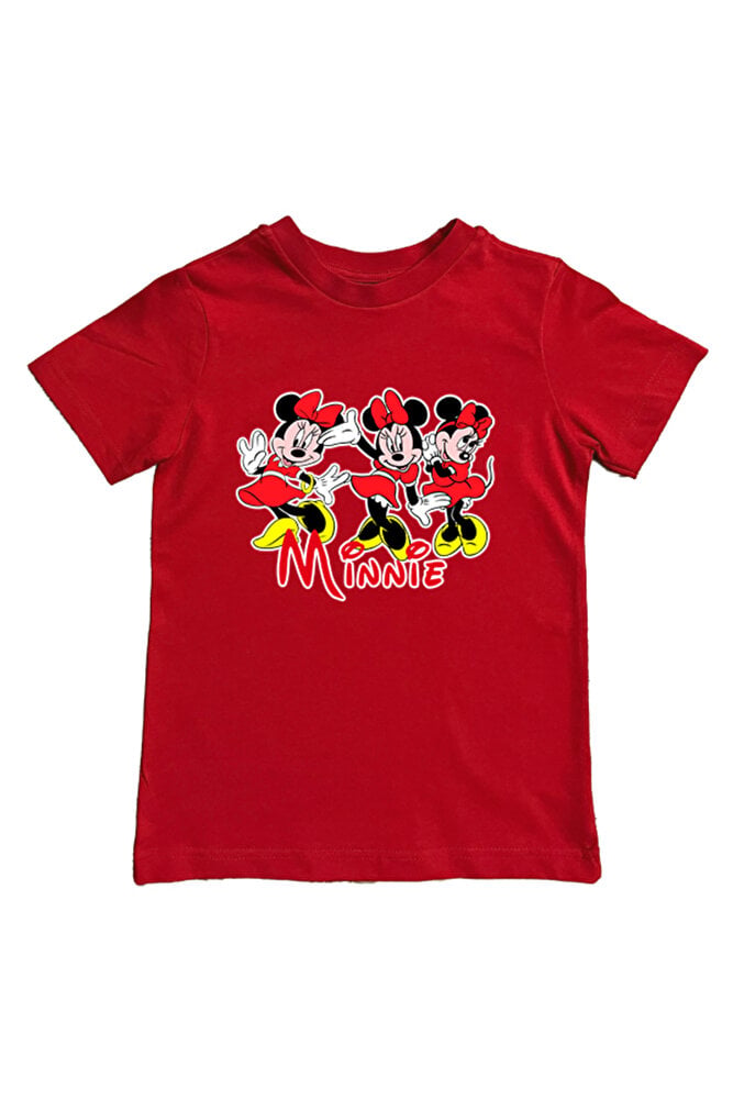 Minnie Mouse baskılı pamuklu penye kumaş yazlık çocuk tişört