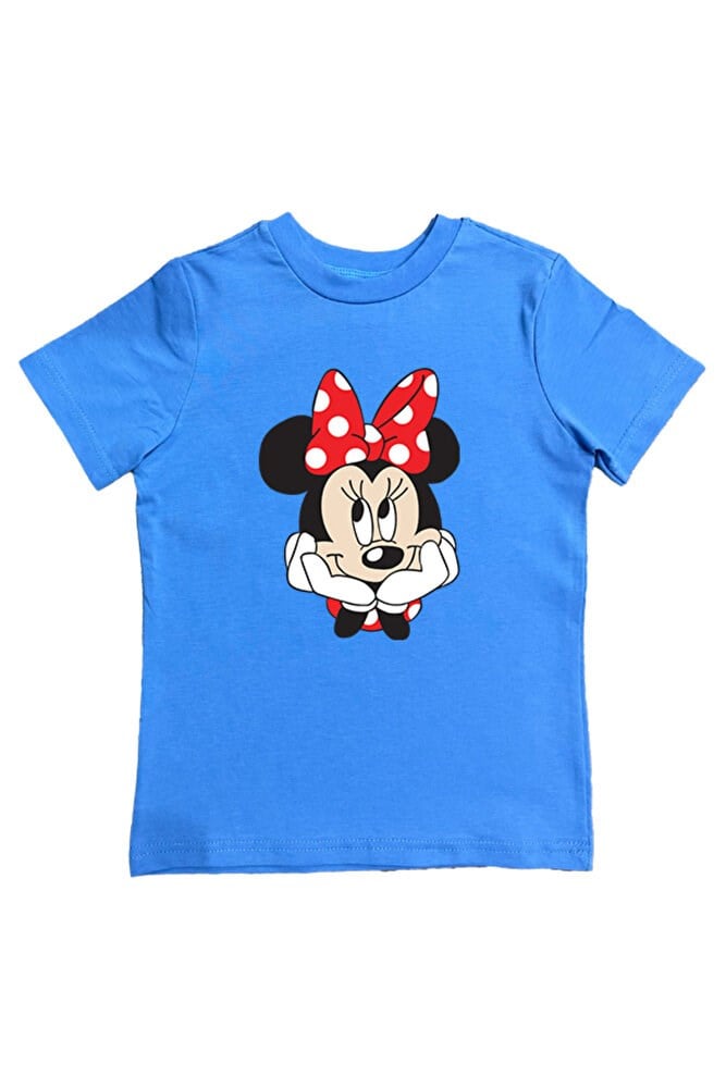 Minnie Mouse baskılı pamuklu penye kumaş yazlık çocuk tişört