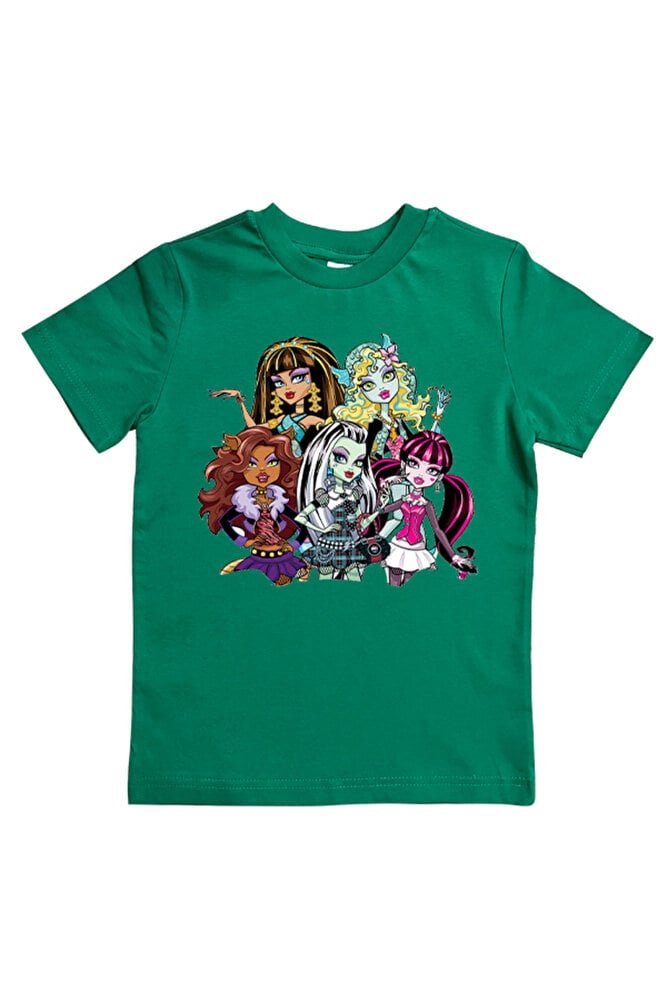 MONSTER HIGH baskılı pamuklu penye kumaş yazlık çocuk tişört
