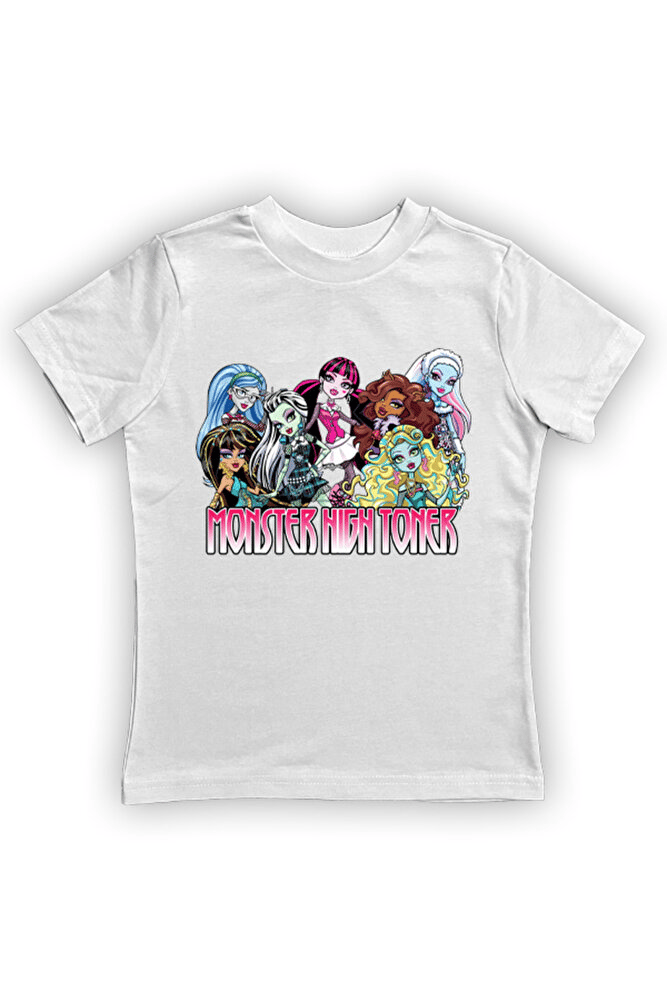MONSTER HIGH baskılı pamuklu penye kumaş yazlık çocuk tişört