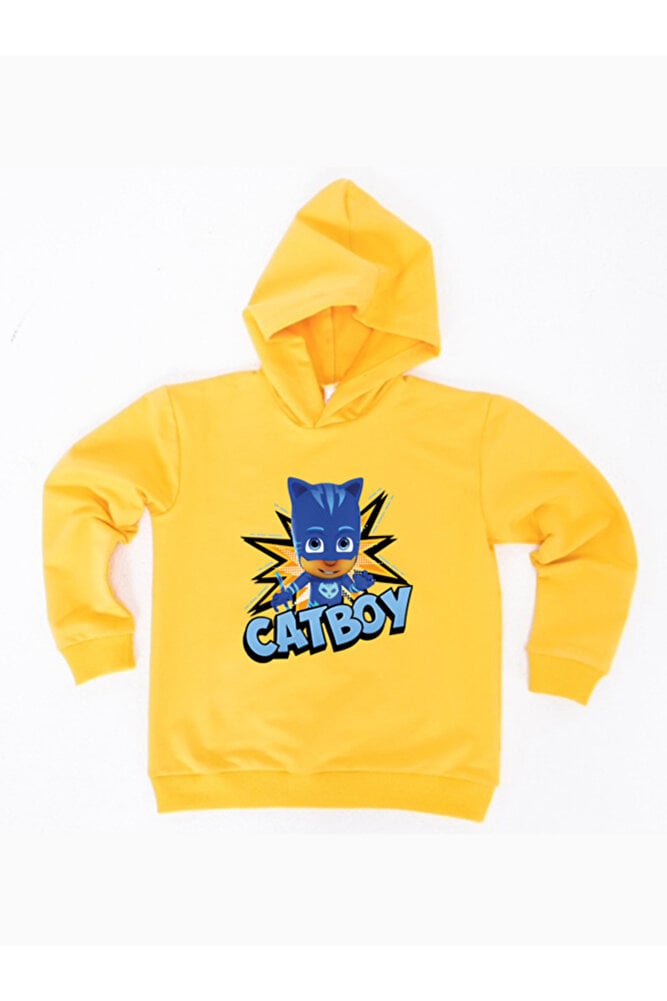 Pj maskeliler Catboy baskılı kapüşonlu pamuklu kumaş çocuk sweatshirt
