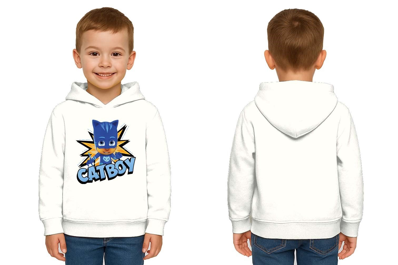 Pj maskeliler Catboy baskılı kapüşonlu pamuklu kumaş çocuk sweatshirt
