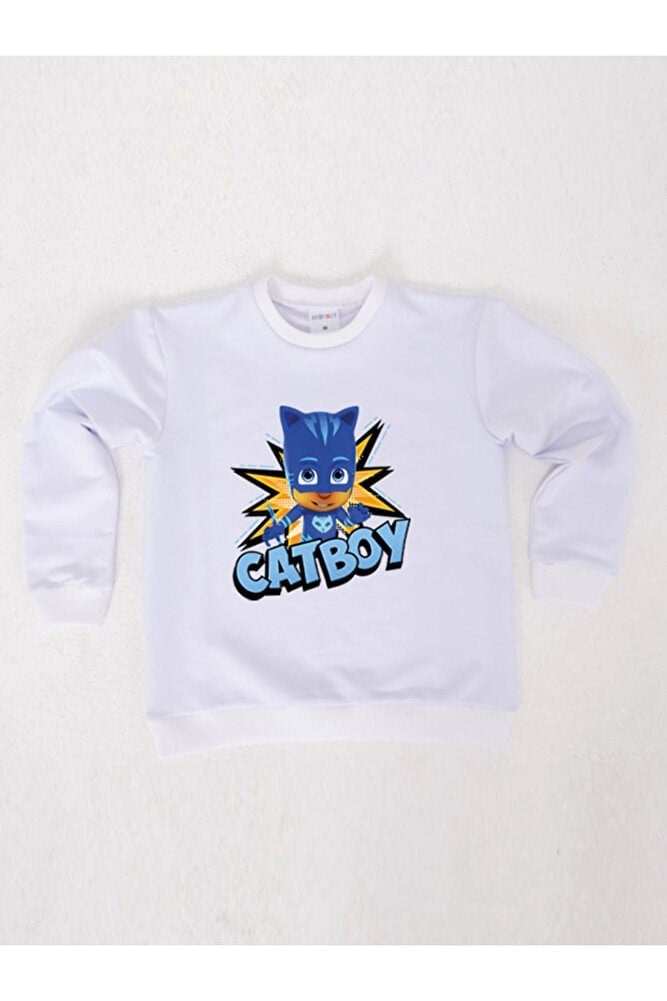 Pj maskeliler Catboy baskılı pamuklu kumaş çocuk sweatshirt