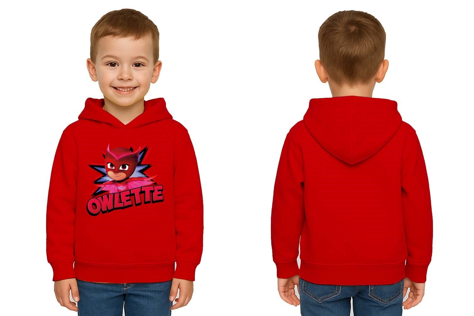 Pj maskeliler Owlette baskılı kapüşonlu pamuklu kumaş çocuk sweatshirt