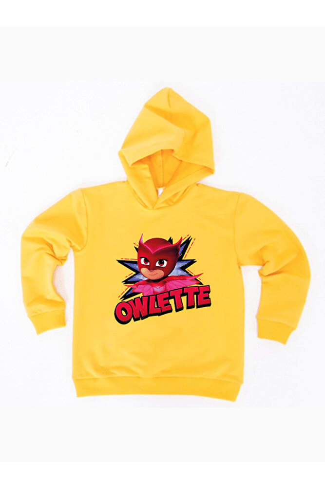 Pj maskeliler Owlette baskılı kapüşonlu pamuklu kumaş çocuk sweatshirt