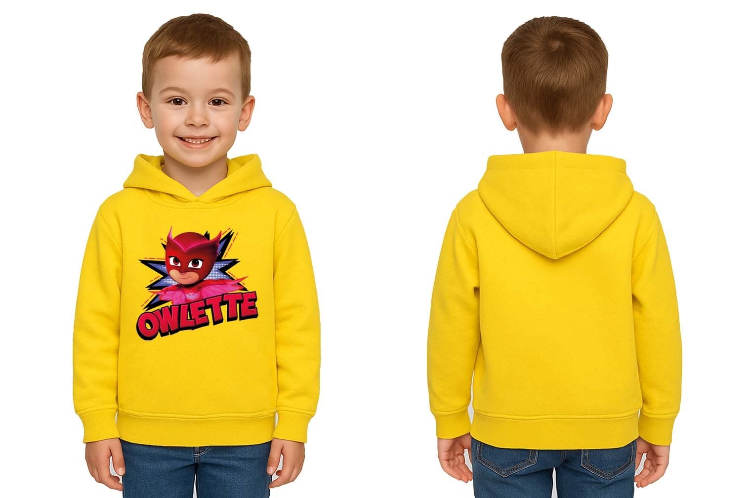 Pj maskeliler Owlette baskılı kapüşonlu pamuklu kumaş çocuk sweatshirt