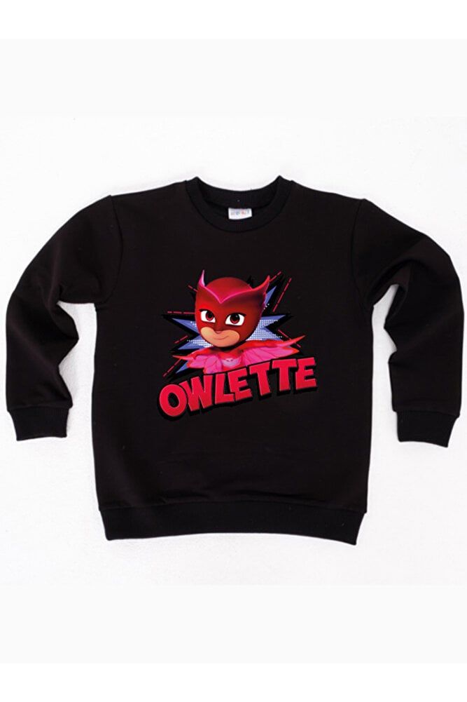 Pj maskeliler Owlette baskılı pamuklu kumaş çocuk sweatshirt