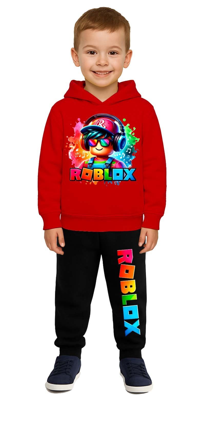 Roblox Baskılı Çocuk Eşofman Takımı 3 İplik Şardonlu Pamuklu Kumaş Kapüşonlu