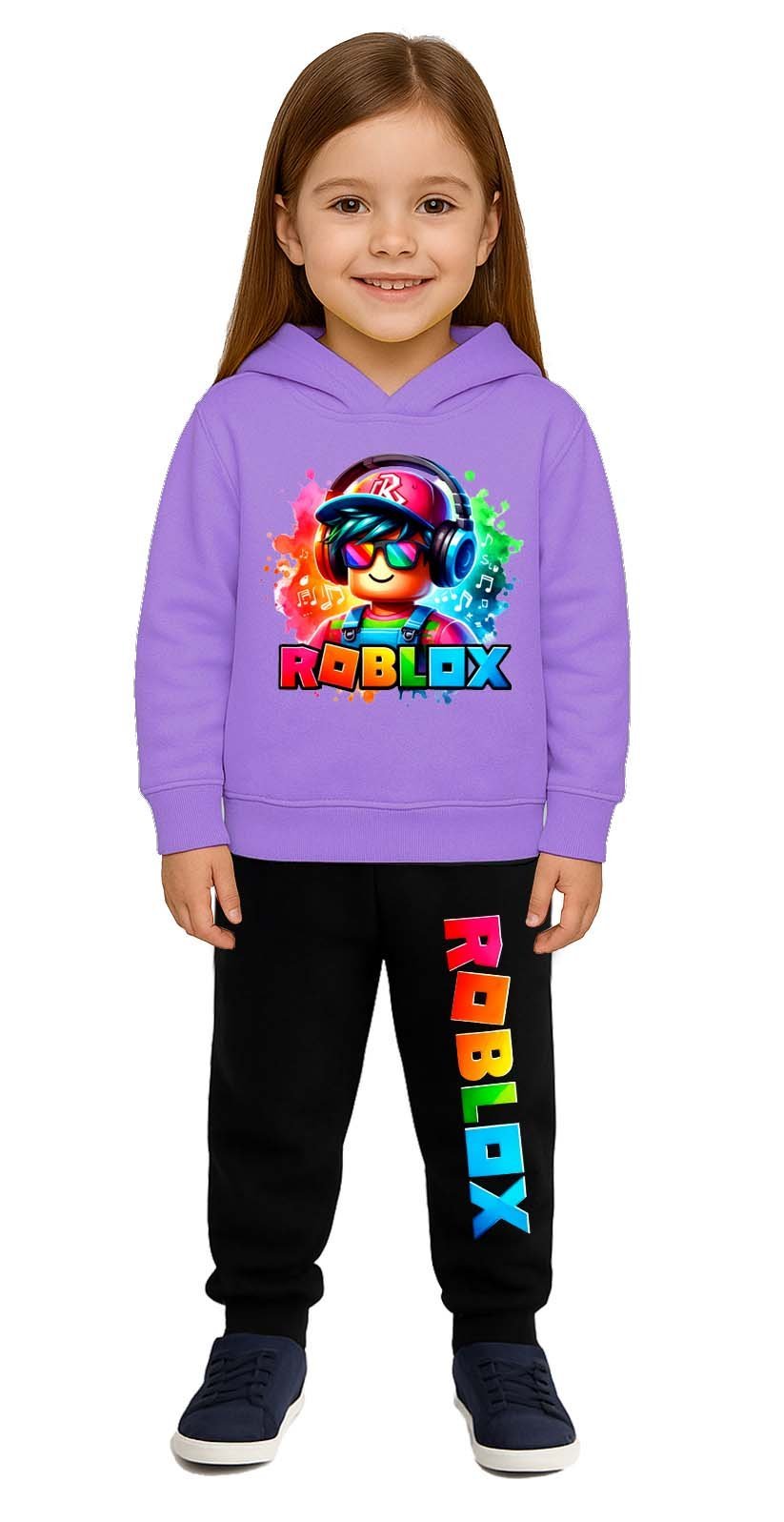 Roblox Baskılı Çocuk Eşofman Takımı 3 İplik Şardonlu Pamuklu Kumaş Kapüşonlu