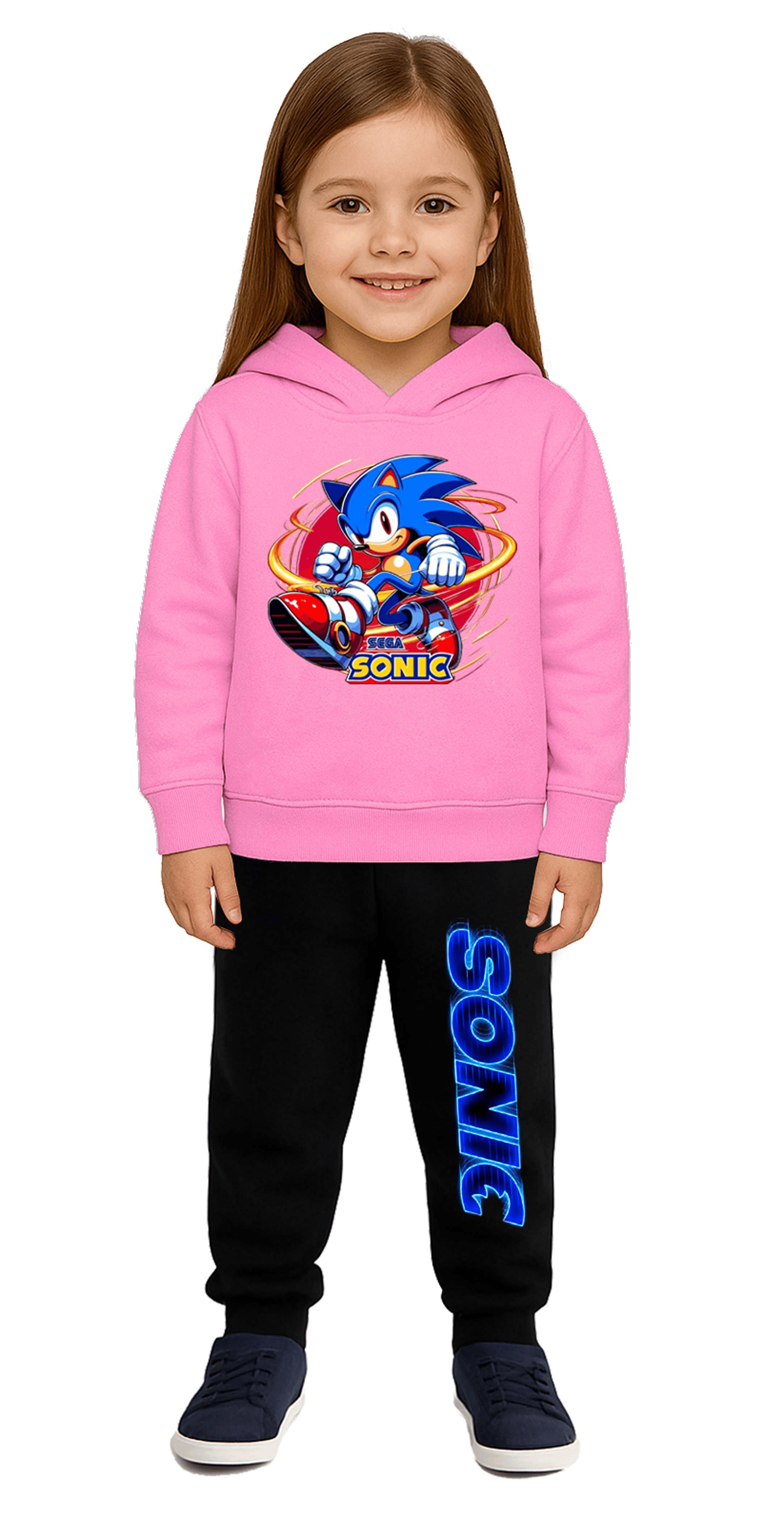 Sonic Baskılı Çocuk Eşofman Takımı 3 İplik Şardonlu Pamuklu Kumaş Kapüşonlu