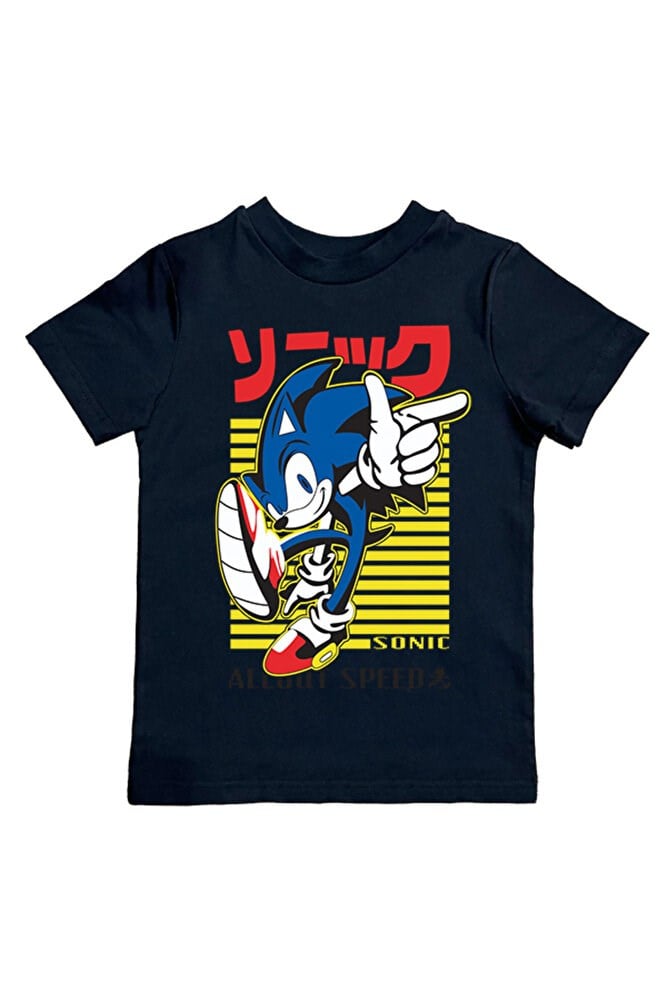 Sonic kirpi baskılı pamuklu penye kumaş yazlık çocuk tişört