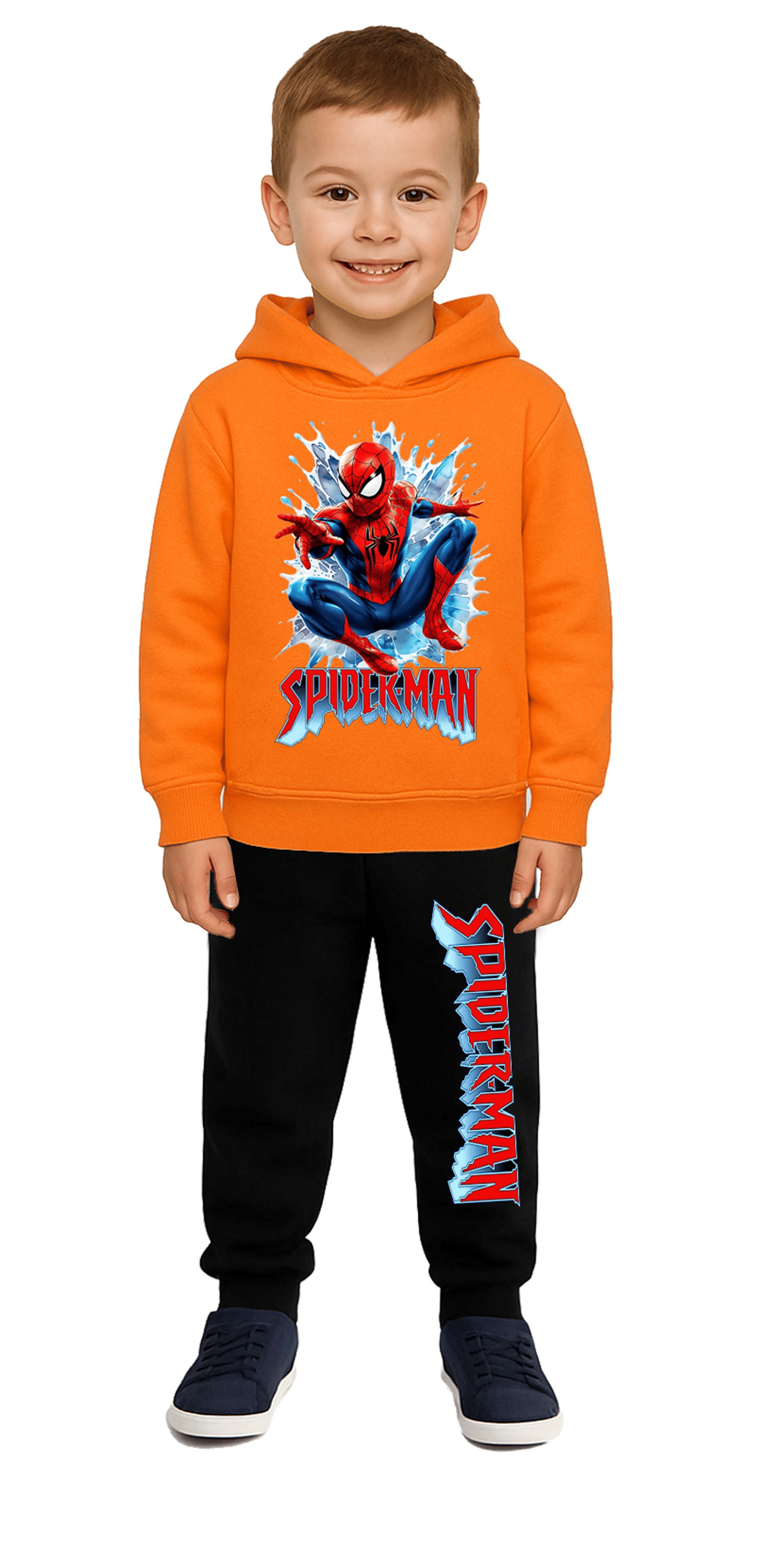 Spiderman Baskılı Çocuk Eşofman Takımı 3 İplik Şardonlu Pamuklu Kumaş Kapüşonlu