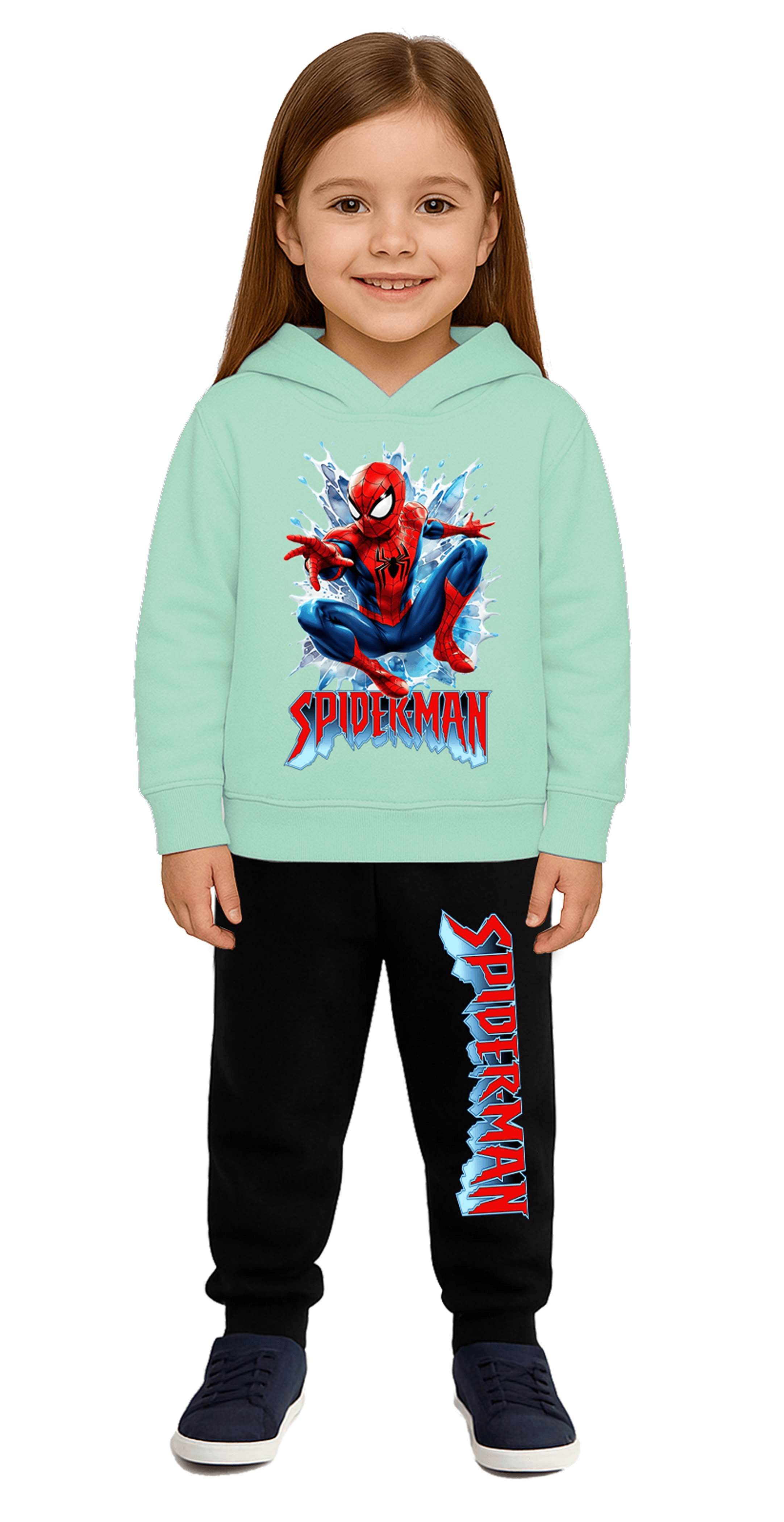 Spiderman Baskılı Çocuk Eşofman Takımı 3 İplik Şardonlu Pamuklu Kumaş Kapüşonlu