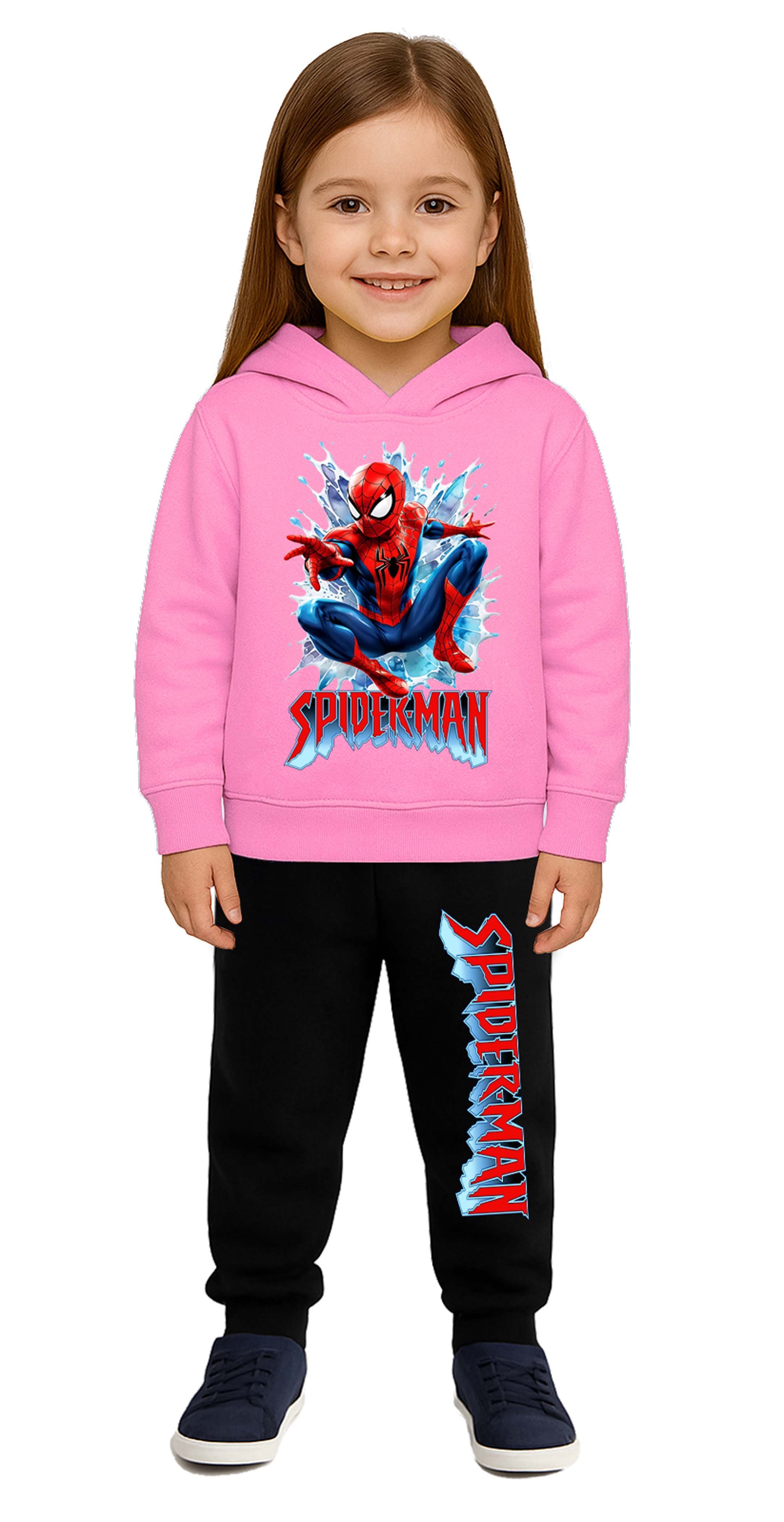 Spiderman Baskılı Çocuk Eşofman Takımı 3 İplik Şardonlu Pamuklu Kumaş Kapüşonlu