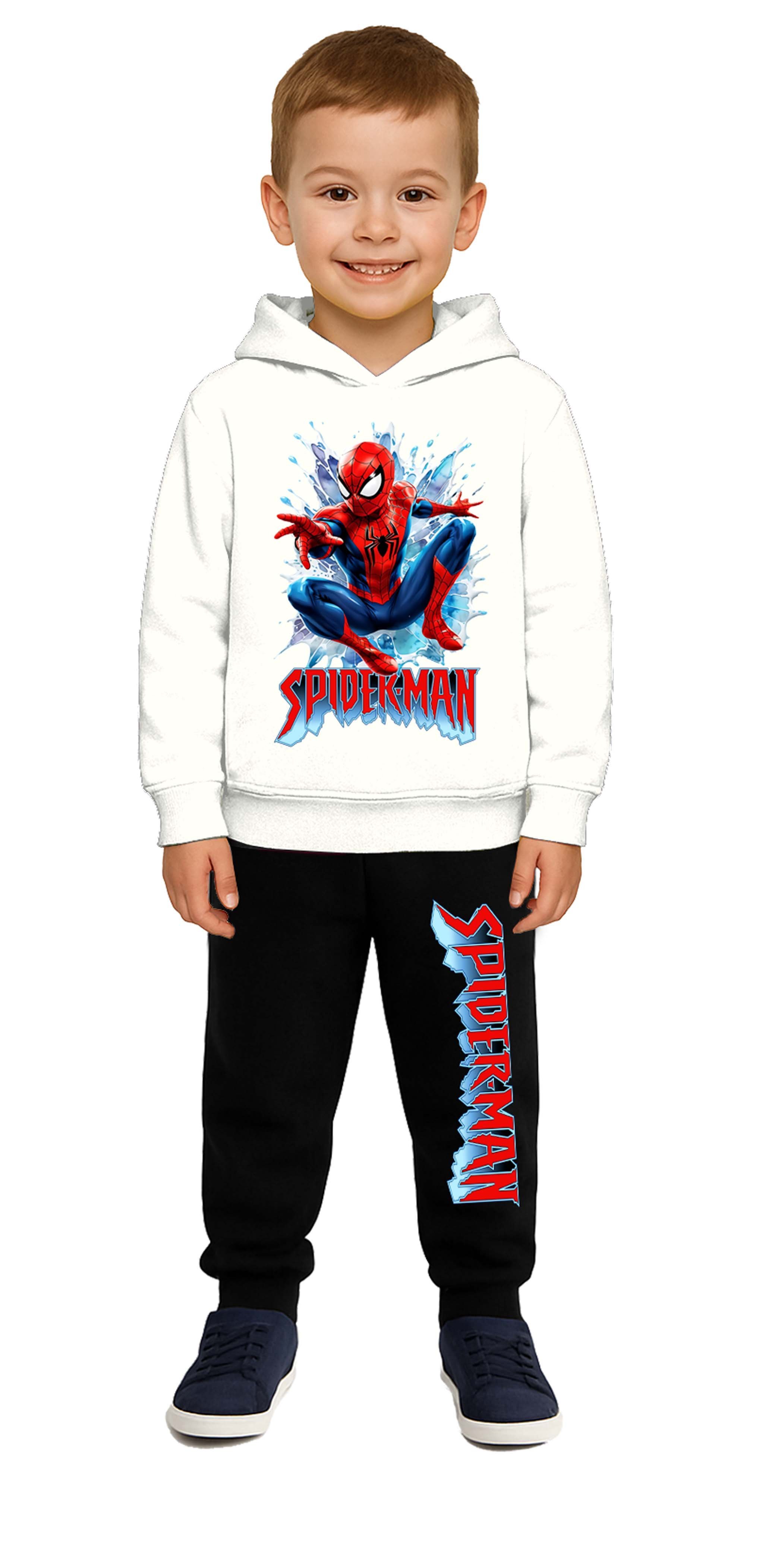 Spiderman Baskılı Çocuk Eşofman Takımı 3 İplik Şardonlu Pamuklu Kumaş Kapüşonlu