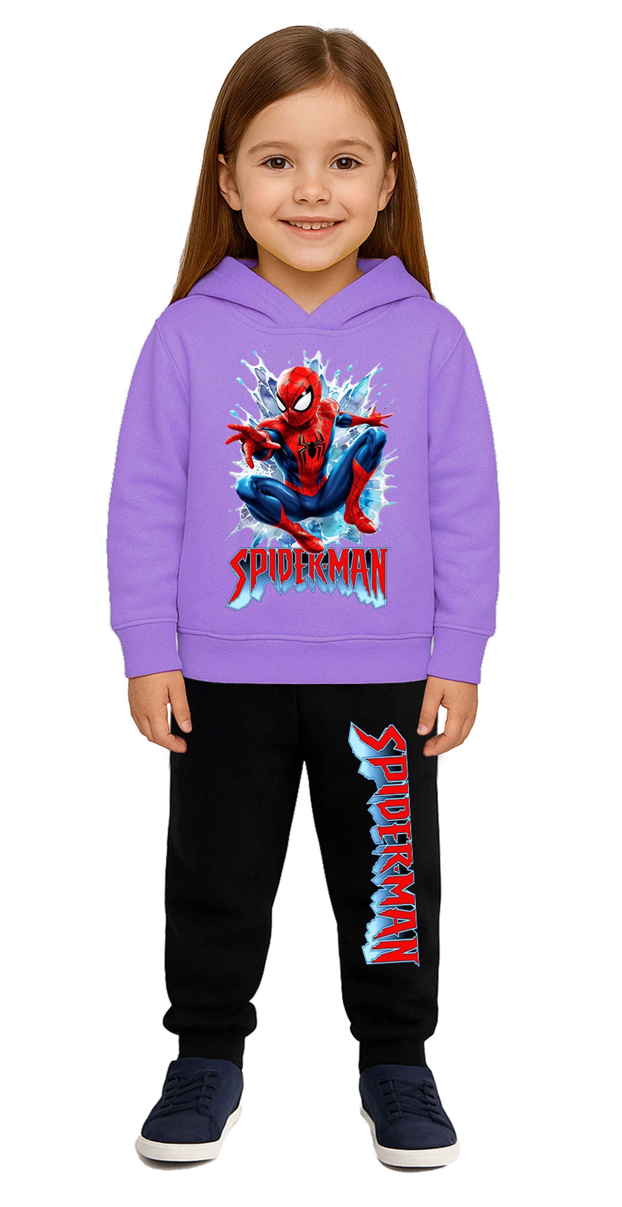 Spiderman Baskılı Çocuk Eşofman Takımı 3 İplik Şardonlu Pamuklu Kumaş Kapüşonlu