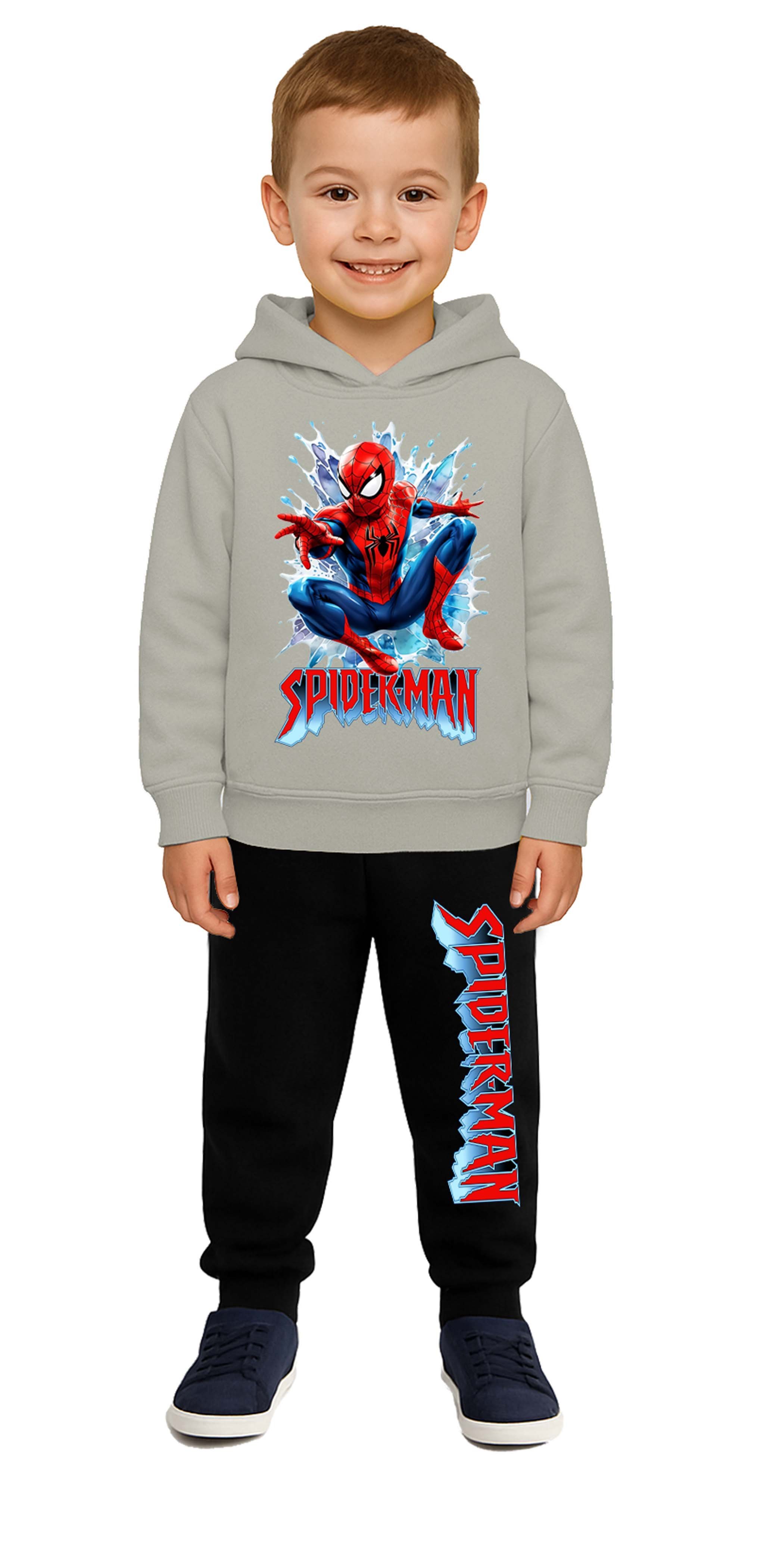 Spiderman Baskılı Çocuk Eşofman Takımı 3 İplik Şardonlu Pamuklu Kumaş Kapüşonlu