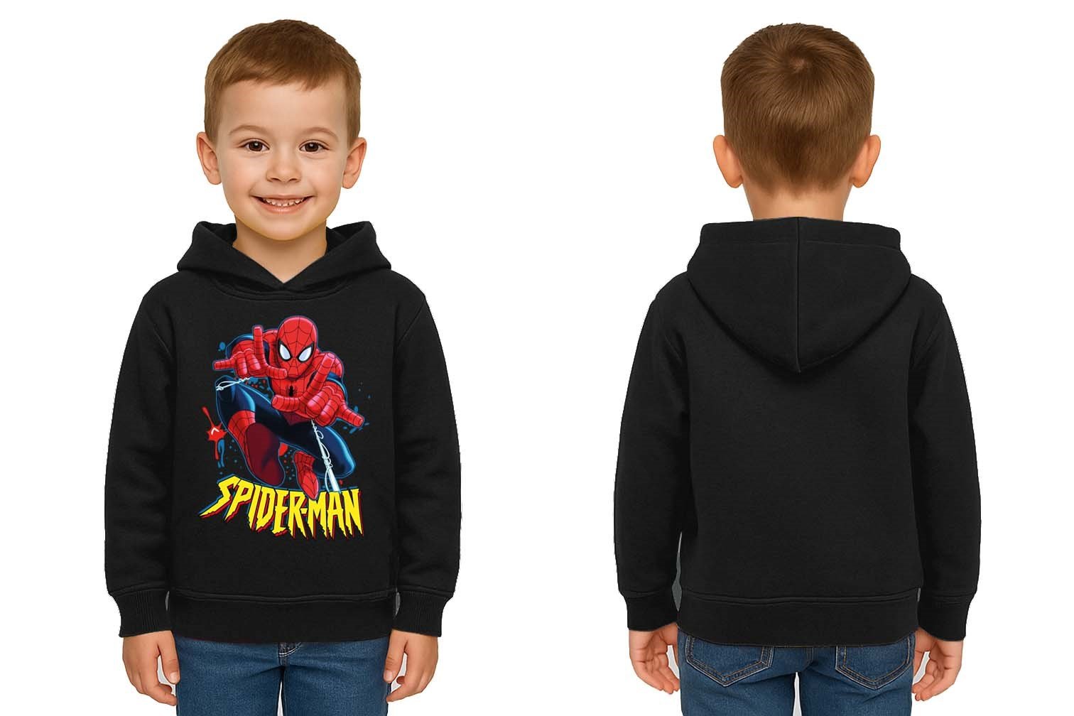 Spiderman baskılı örümcek adam kapüşonlu pamuklu kumaş çocuk sweatshirt