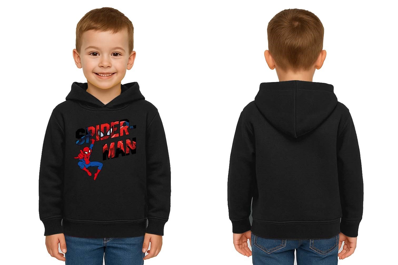 Spiderman baskılı örümcek adam kapüşonlu pamuklu kumaş çocuk sweatshirt