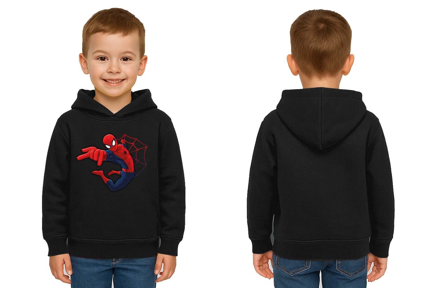 Spiderman baskılı örümcek adam kapüşonlu pamuklu kumaş çocuk sweatshirt
