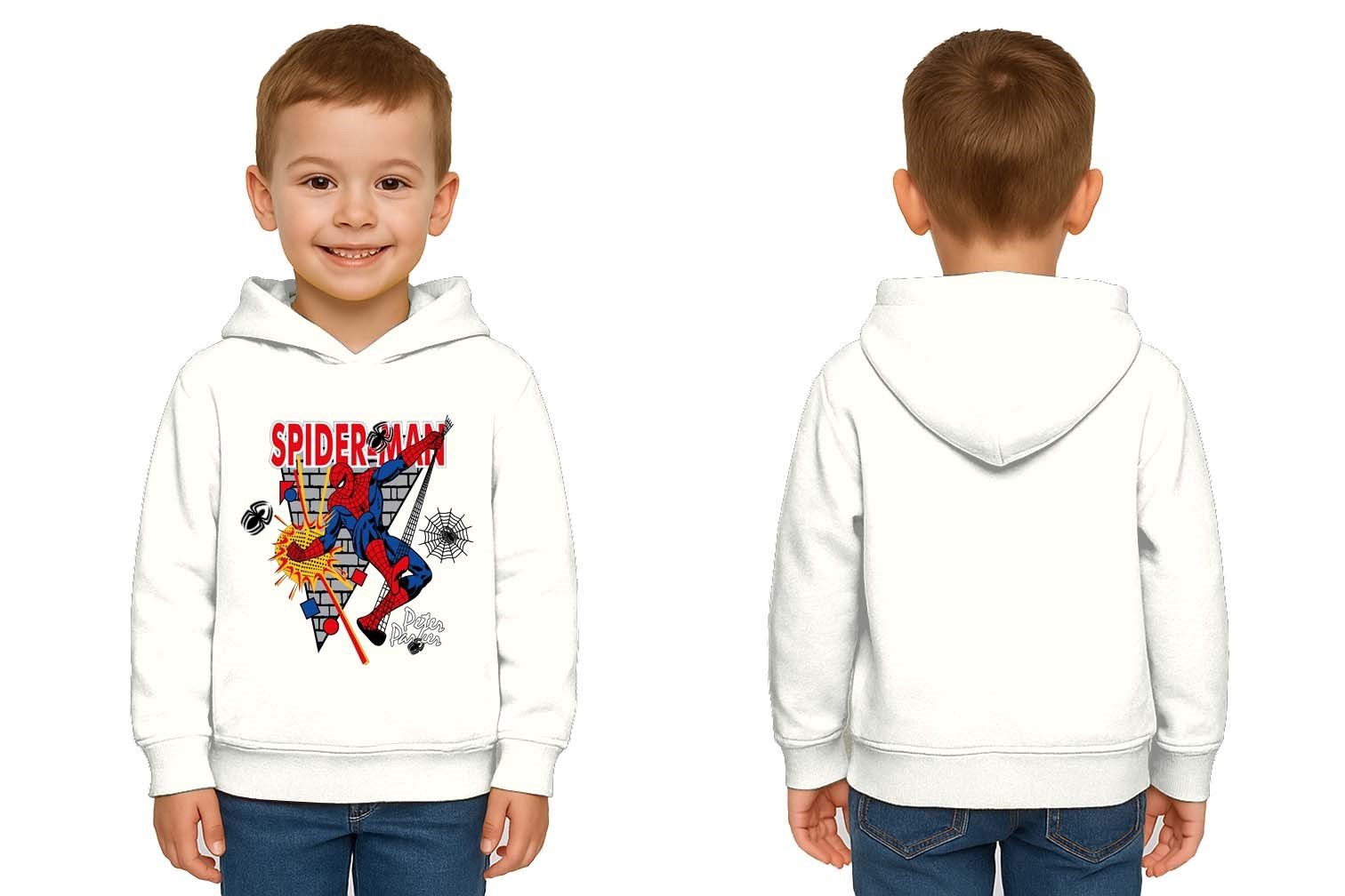 Spiderman baskılı örümcek adam kapüşonlu pamuklu kumaş çocuk sweatshirt