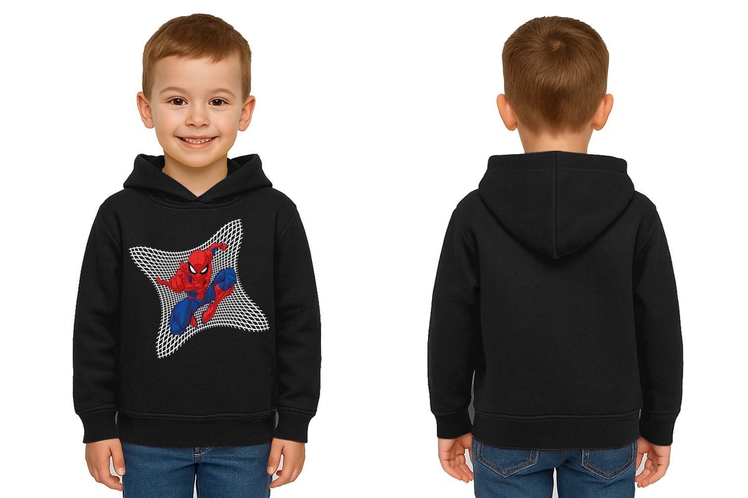 Spiderman baskılı örümcek adam kapüşonlu pamuklu kumaş çocuk sweatshirt