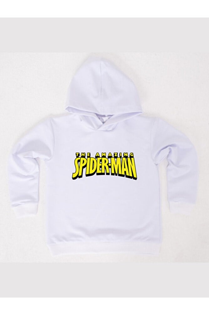 Spiderman baskılı örümcek adam kapüşonlu pamuklu kumaş çocuk sweatshirt