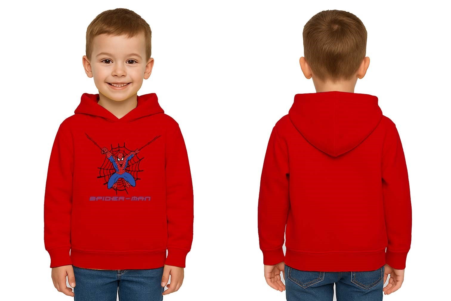 Spiderman baskılı örümcek adam kapüşonlu pamuklu kumaş çocuk sweatshirt