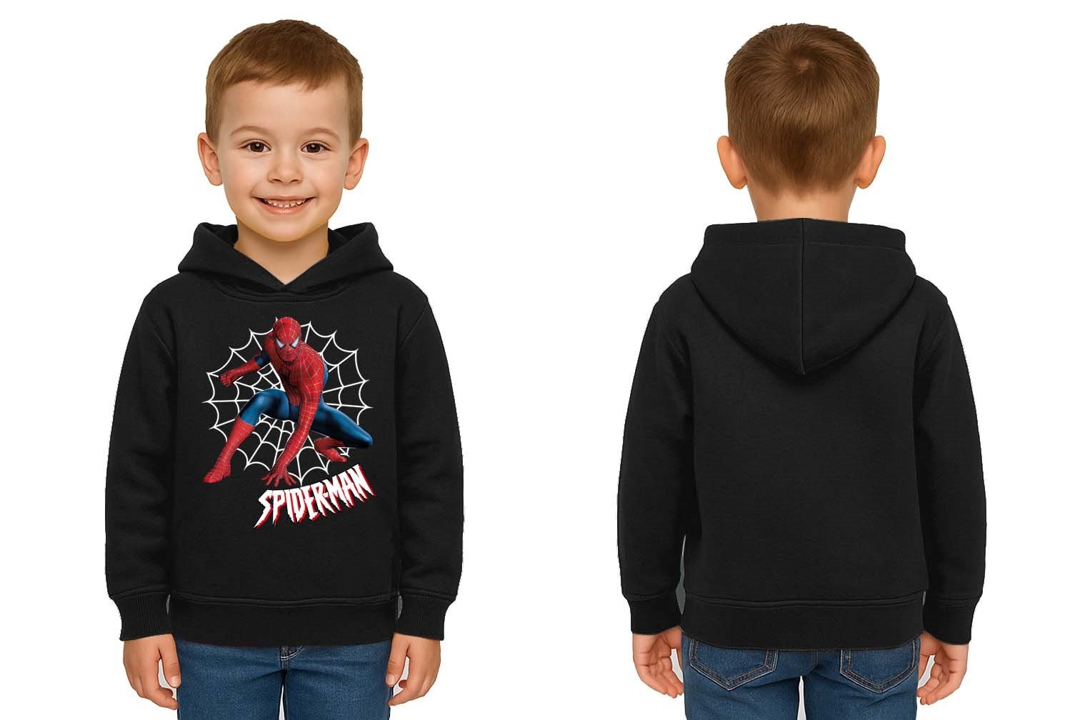 Spiderman baskılı örümcek adam kapüşonlu pamuklu kumaş çocuk sweatshirt