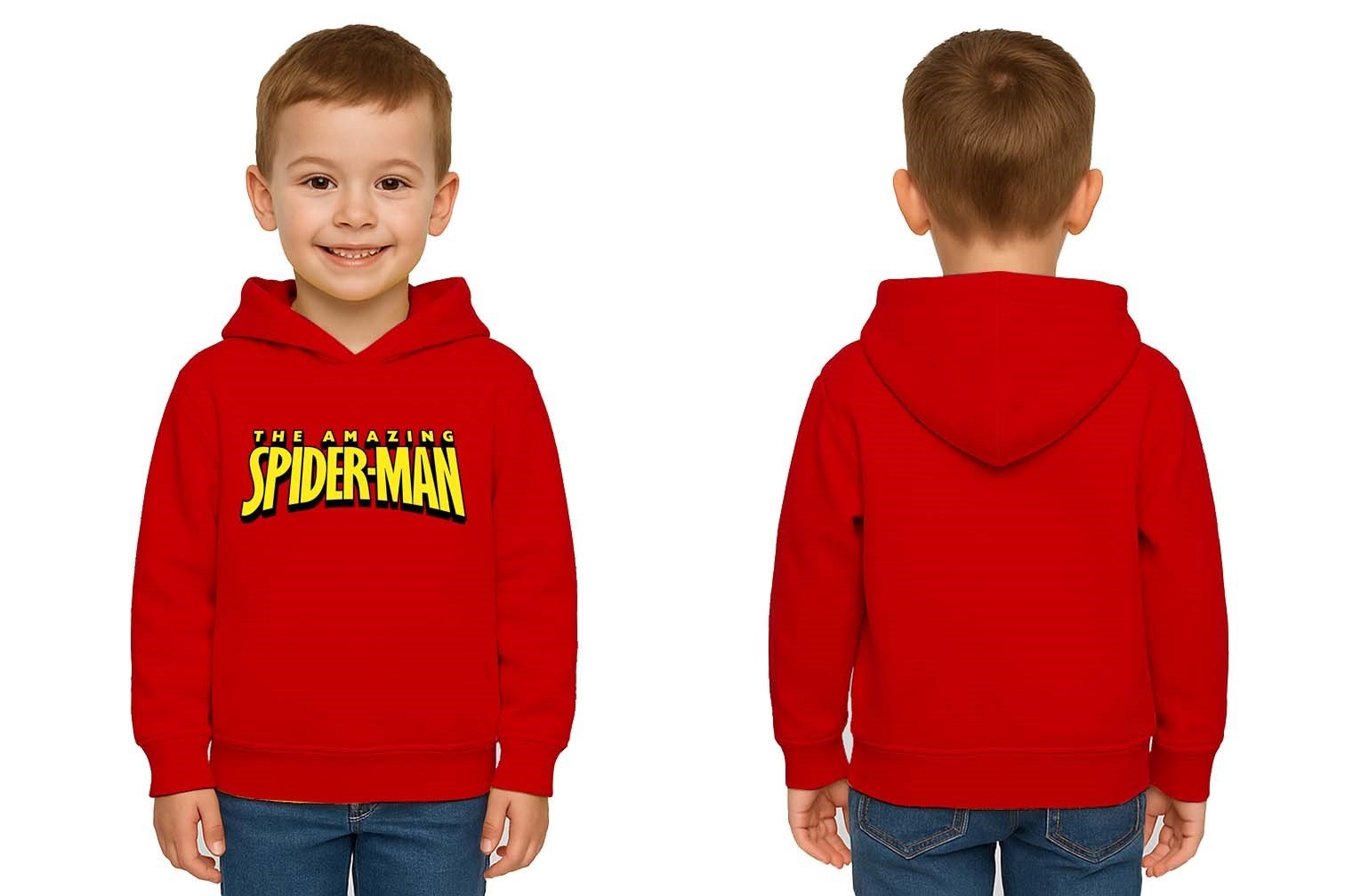 Spiderman baskılı örümcek adam kapüşonlu pamuklu kumaş çocuk sweatshirt