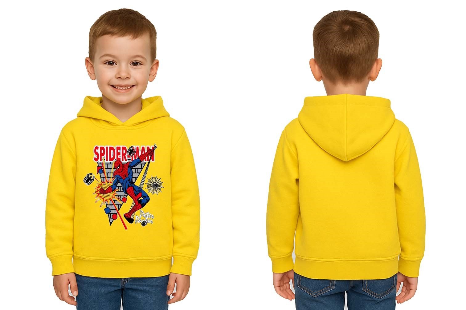 Spiderman baskılı örümcek adam kapüşonlu pamuklu kumaş çocuk sweatshirt