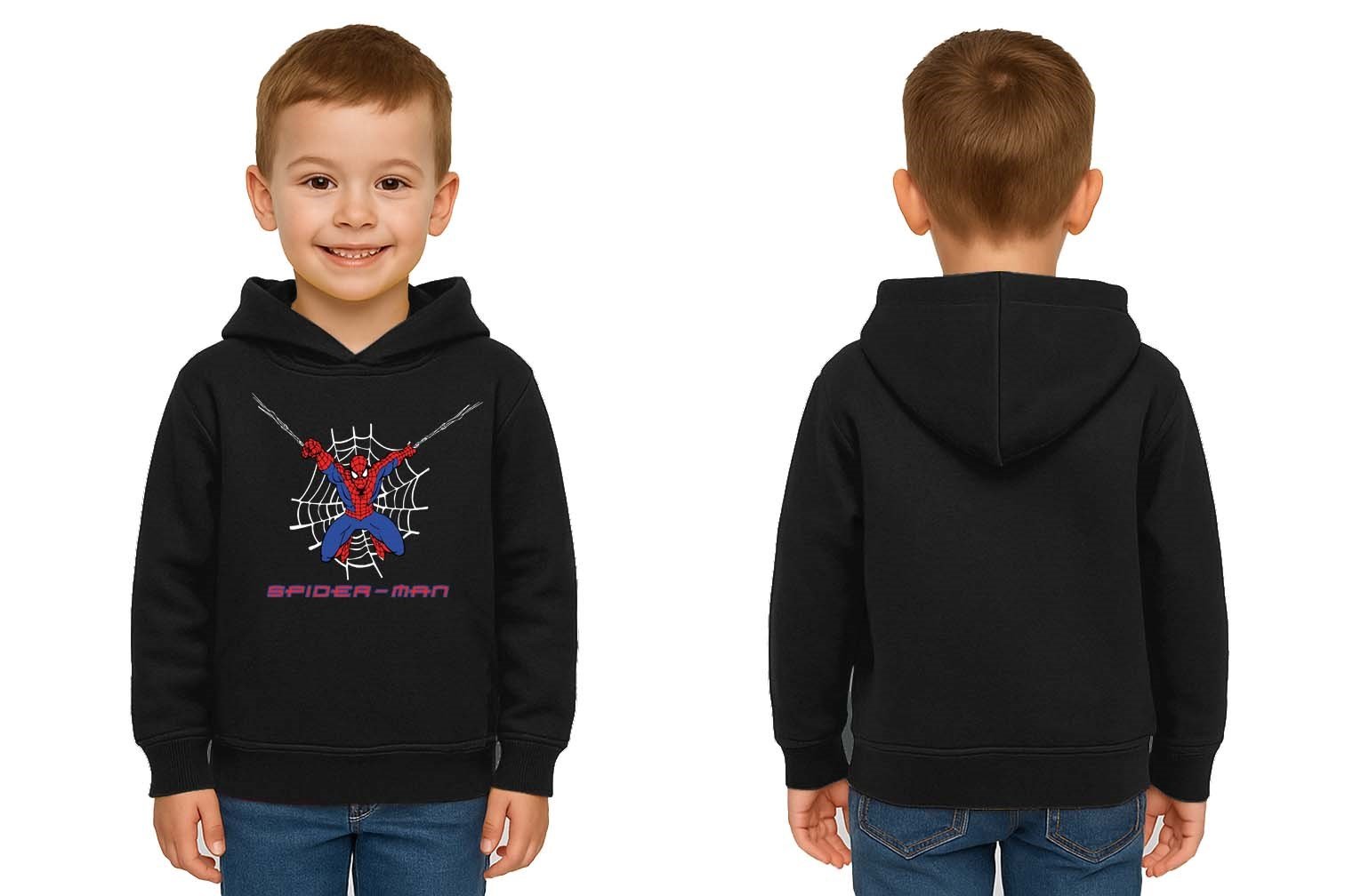 Spiderman baskılı örümcek adam kapüşonlu pamuklu kumaş çocuk sweatshirt