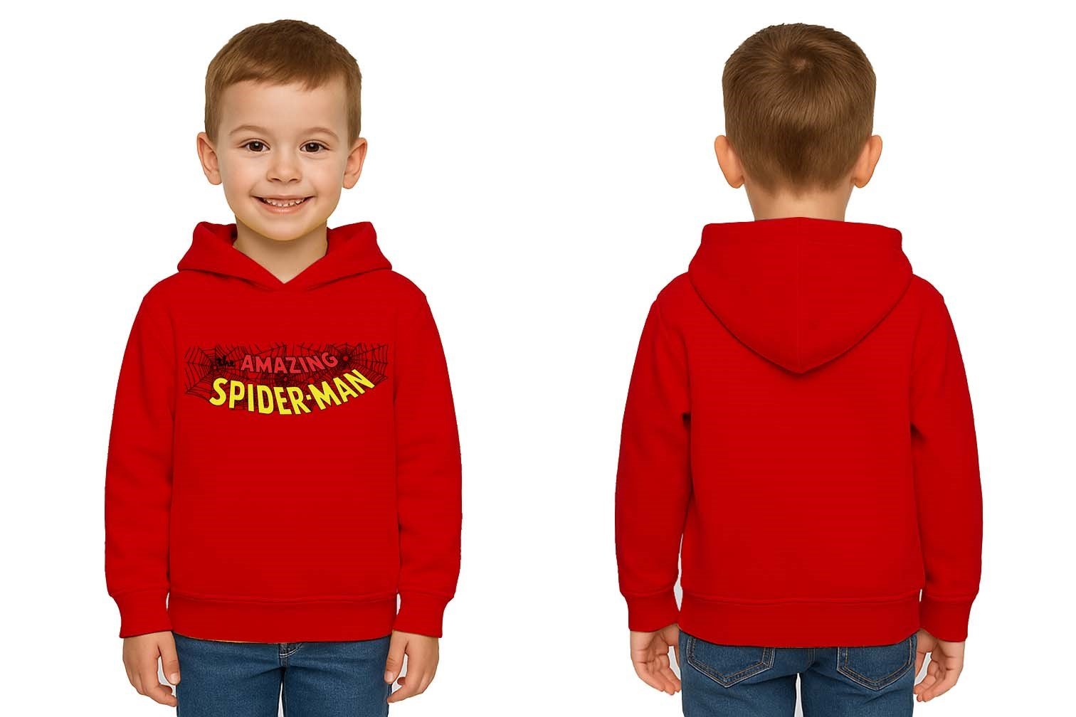 Spiderman baskılı örümcek adam kapüşonlu pamuklu kumaş çocuk sweatshirt