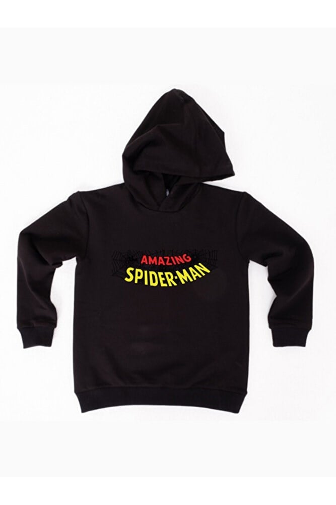 Spiderman baskılı örümcek adam kapüşonlu pamuklu kumaş çocuk sweatshirt