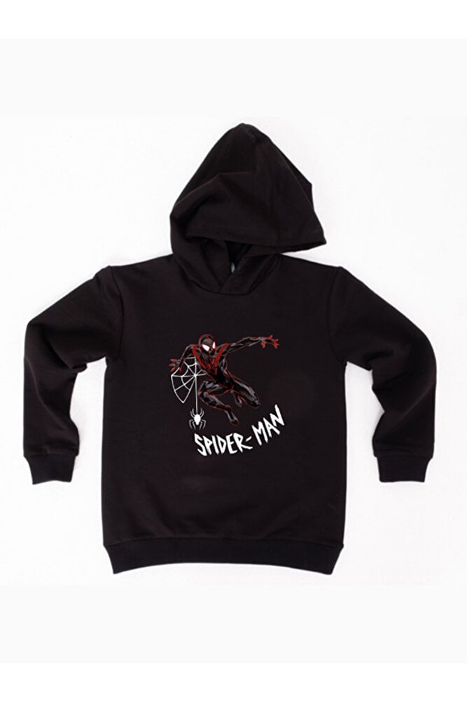 Spiderman baskılı örümcek adam kapüşonlu pamuklu kumaş çocuk sweatshirt